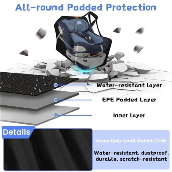 Infant Car Seat Travel Bag Airplane Padded Carrier Gate Check Cover Large Storag - Picture 4 of 8